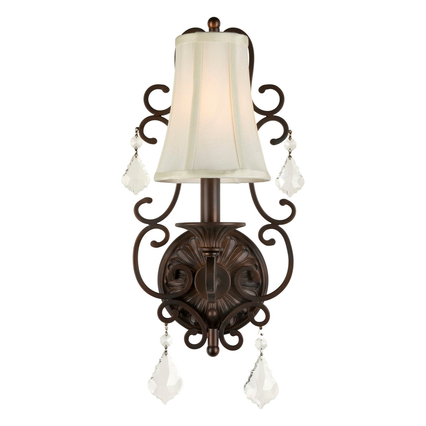 Forte Lighting Pau 8" Steel Antique Bronze Wall Sconce With Off White Linen Shade