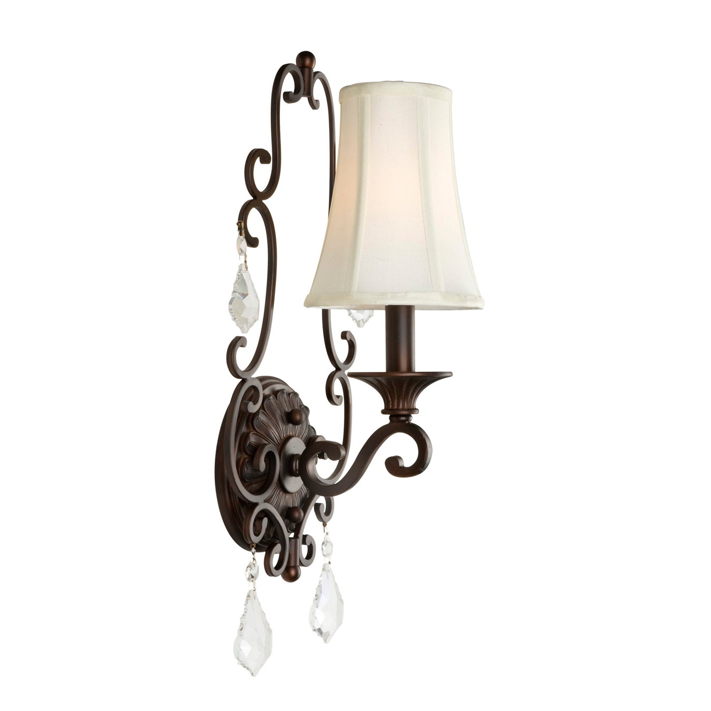 Forte Lighting Pau 8" Steel Antique Bronze Wall Sconce With Off White Linen Shade