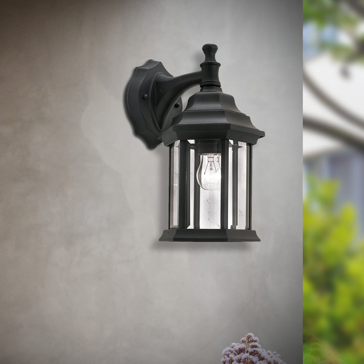 Forte Lighting Penn 7" Die Cast Aluminum Black Outdoor Wall Light With Clear Beveled Glass Panels Shade