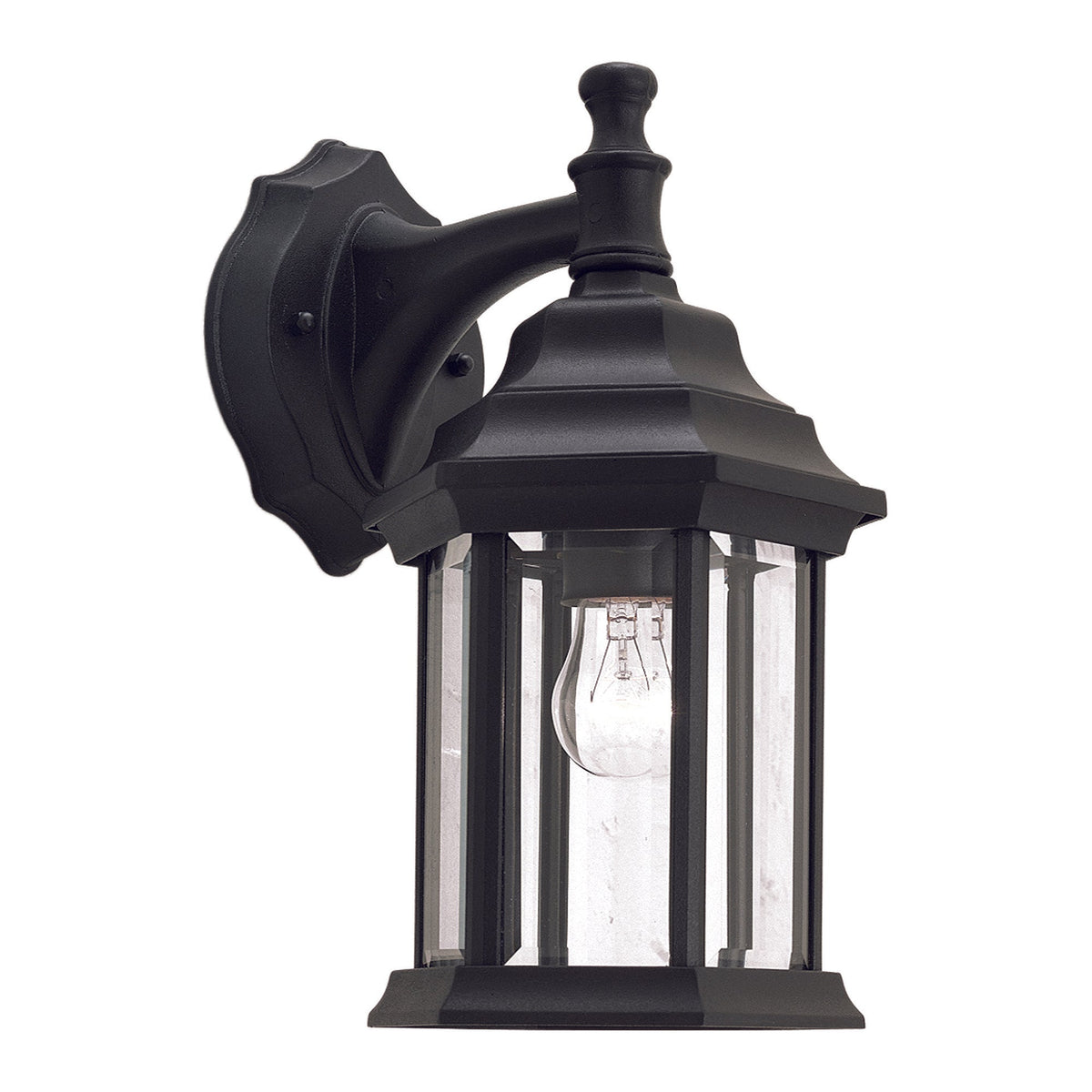 Forte Lighting Penn 7" Die Cast Aluminum Black Outdoor Wall Light With Clear Beveled Glass Panels Shade