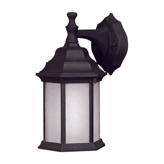 Forte Lighting Penn 7" Fluorescent Die Cast Aluminum Black Outdoor Wall Light With Frosted Seeded Glass Panels Shade