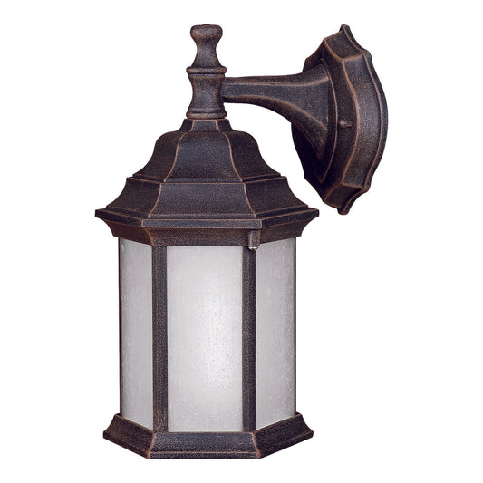 Forte Lighting Penn 7" Fluorescent Die Cast Aluminum Painted Rust Outdoor Wall Light With Frosted Seeded Glass Panels Shade