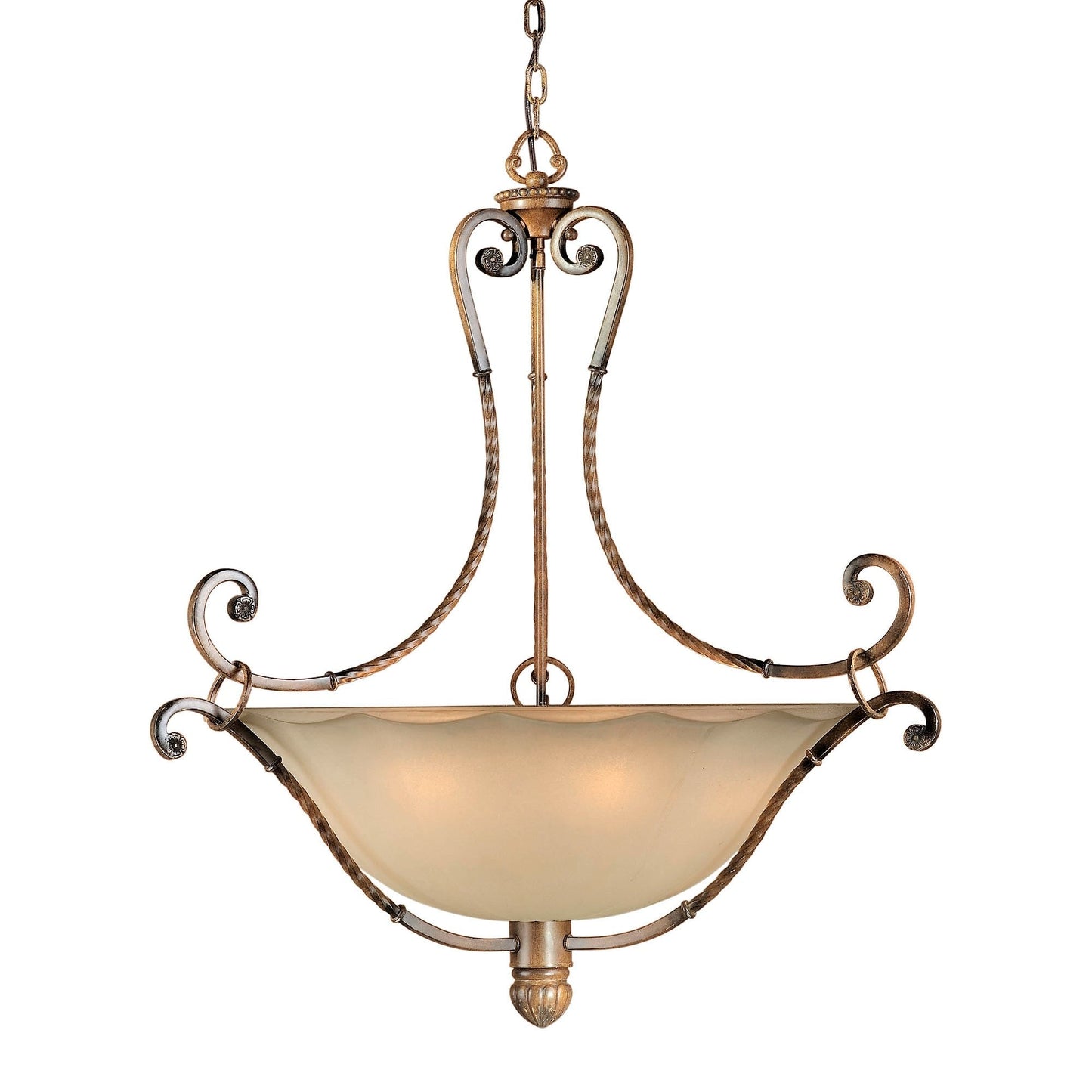 Forte Lighting Perry 30" 6-Light Steel Rustic Sienna Round Chandelier With Shaded Umber Glass Shades