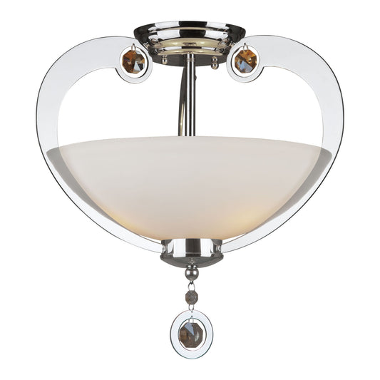 Forte Lighting Rea 15" 3-Light Steel Chrome Semi-Flush Mount With Satin Opal Glass Shade