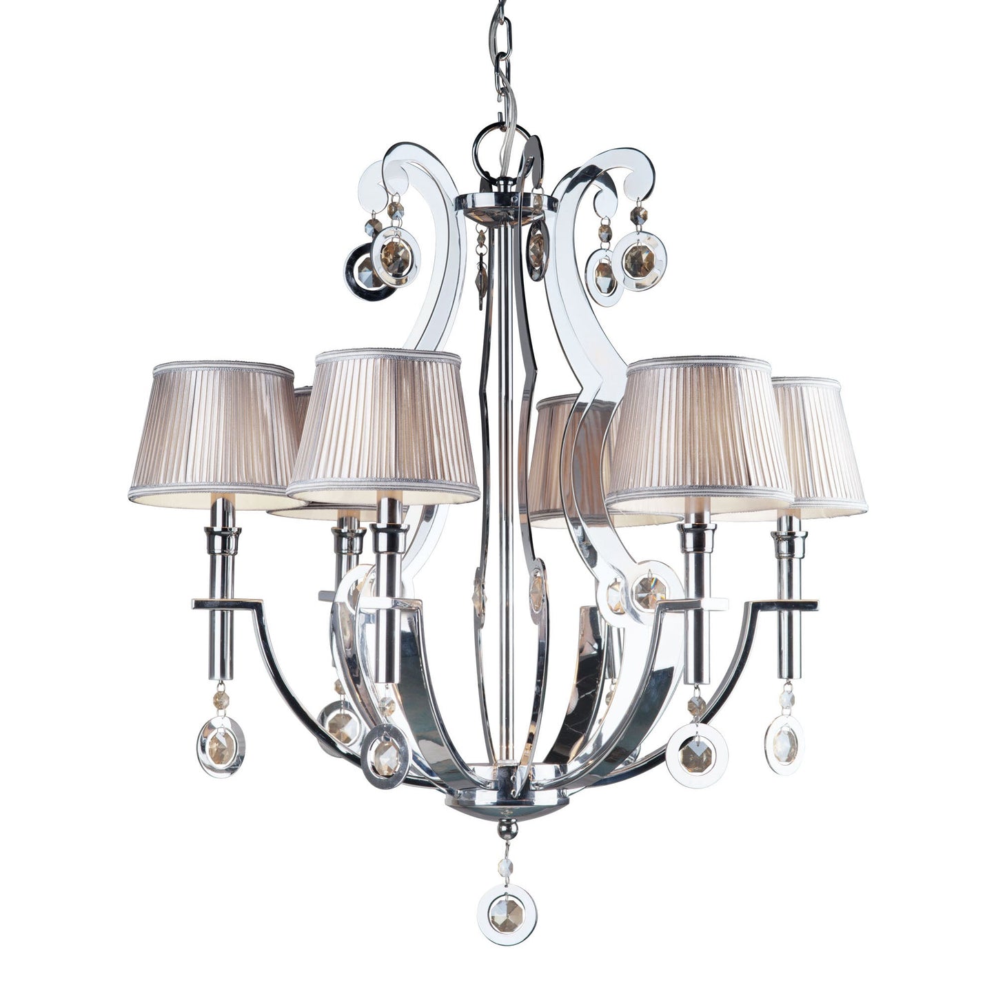 Forte Lighting Rea 28" 6-Light Steel Chrome Chandelier With Fabric Shades