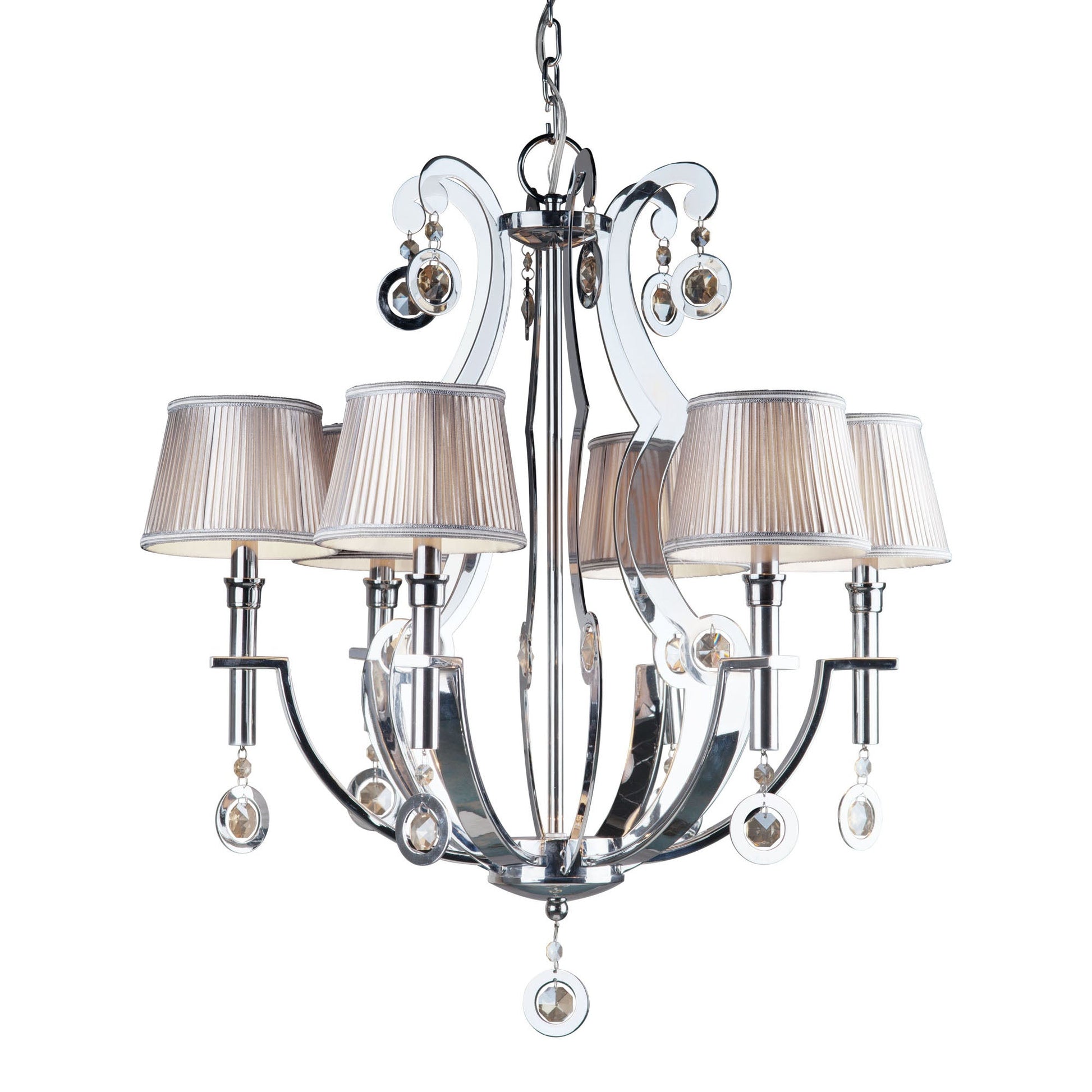 Forte Lighting Rea 28" 6-Light Steel Chrome Chandelier With Fabric Shades