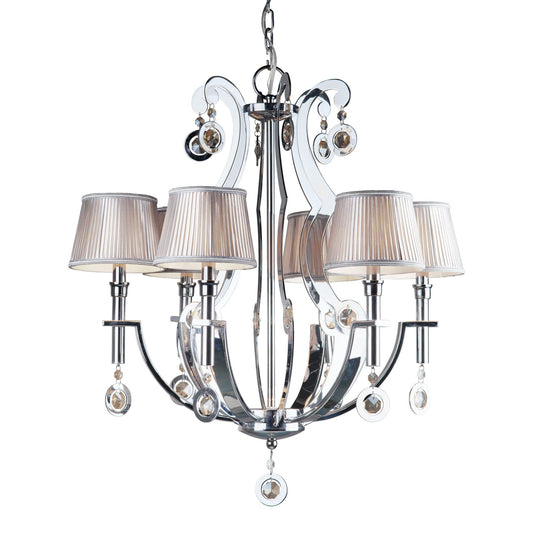 Forte Lighting Rea 28" 6-Light Steel Chrome Chandelier With Fabric Shades