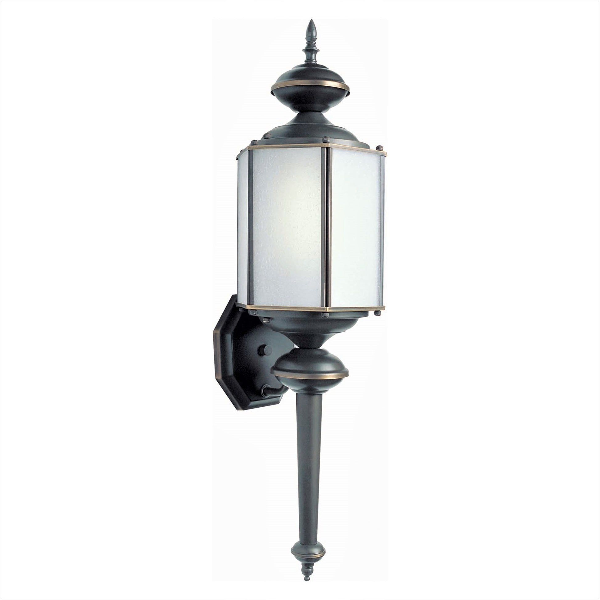 Forte Lighting Rex 7" Brass Fluorescent Bulb Royal Bronze Outdoor Wall Light With Frosted Seeded Glass Panels Shade