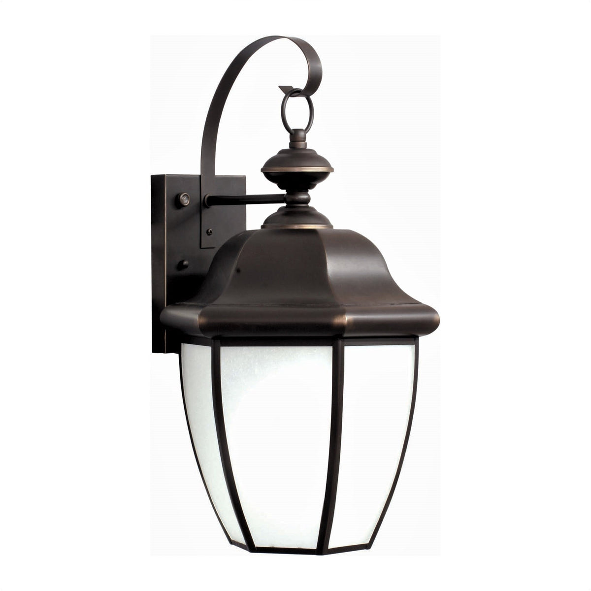 Forte Lighting Roy 10" Brass Fluorescent Bulb Royal Bronze Outdoor Wall Light With Frosted Seeded Glass Panels Shade
