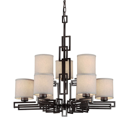 Forte Lighting Serrania 28" 9-Light Steel Antique Bronze Chandelier With Fabric Shades