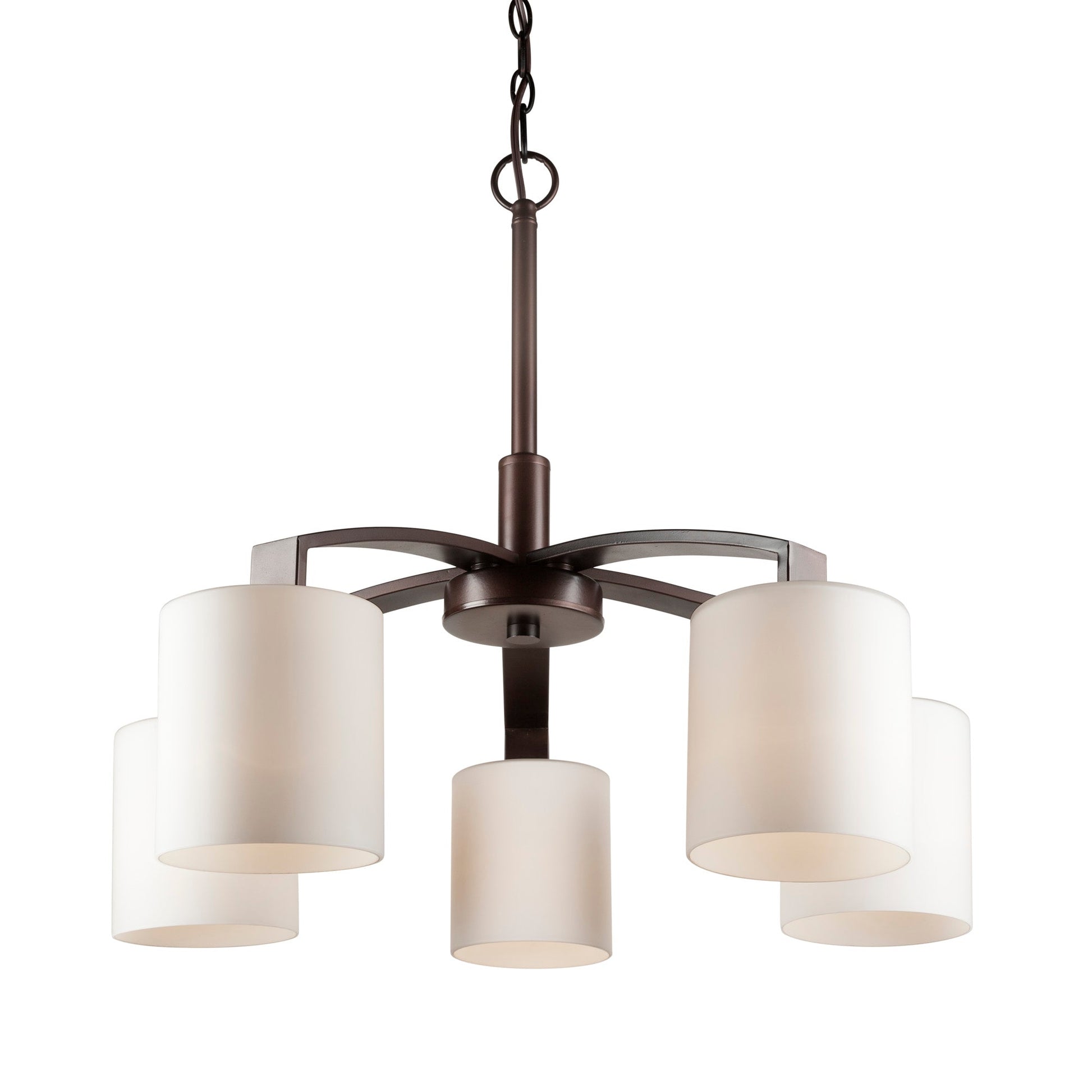 Forte Lighting Shanti 27" 5-Light Steel Antique Bronze Chandelier With Satin Opal Glass Shades