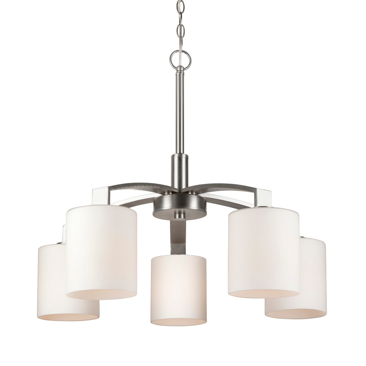 Forte Lighting Shanti 27" 5-Light Steel Brushed Nickel Chandelier With Satin Opal Glass Shades