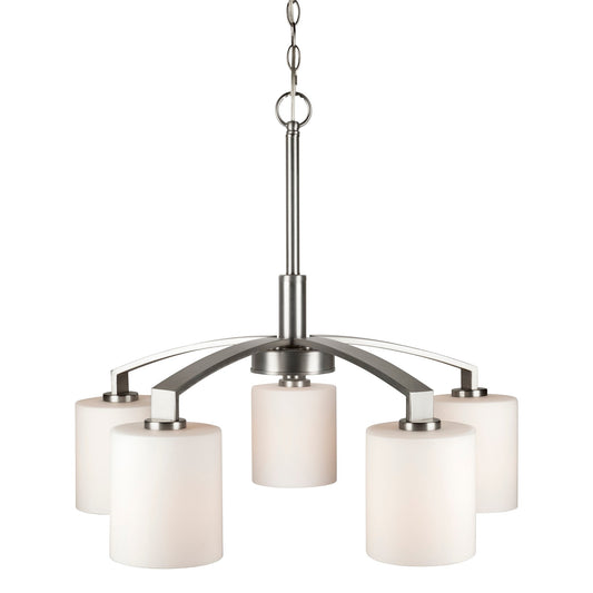 Forte Lighting Shanti 27" 5-Light Steel Brushed Nickel Chandelier With Satin Opal Glass Shades