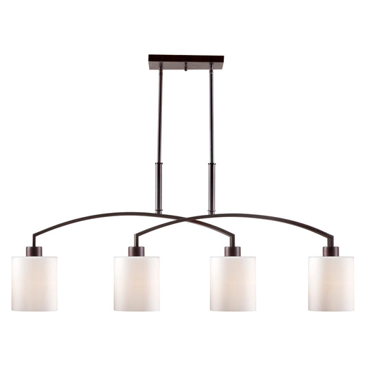 Forte Lighting Shanti 42" 4-Light Steel Linear Antique Bronze Pendant With Satin Opal Glass Shades