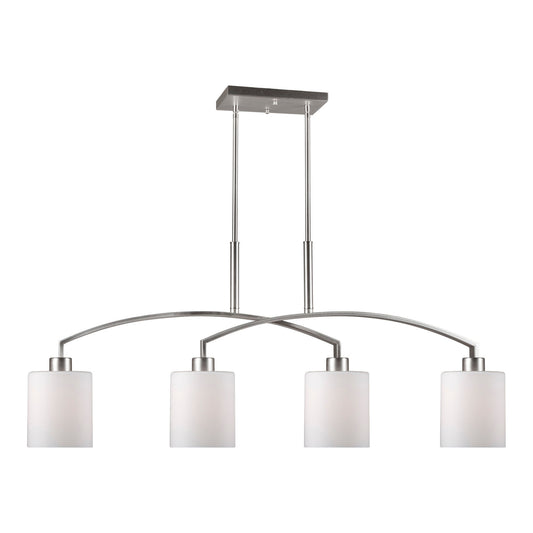 Forte Lighting Shanti 42" 4-Light Steel Linear Brushed Nickel Pendant With Satin Opal Glass Shades