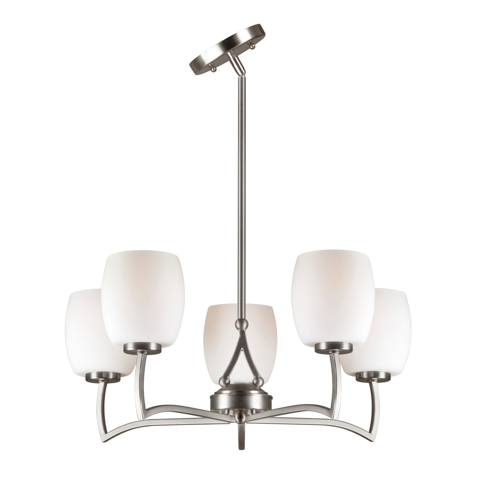 Forte Lighting Silas 22" 5-Light Steel Brushed Nickel Round Chandelier With White Glass Shades