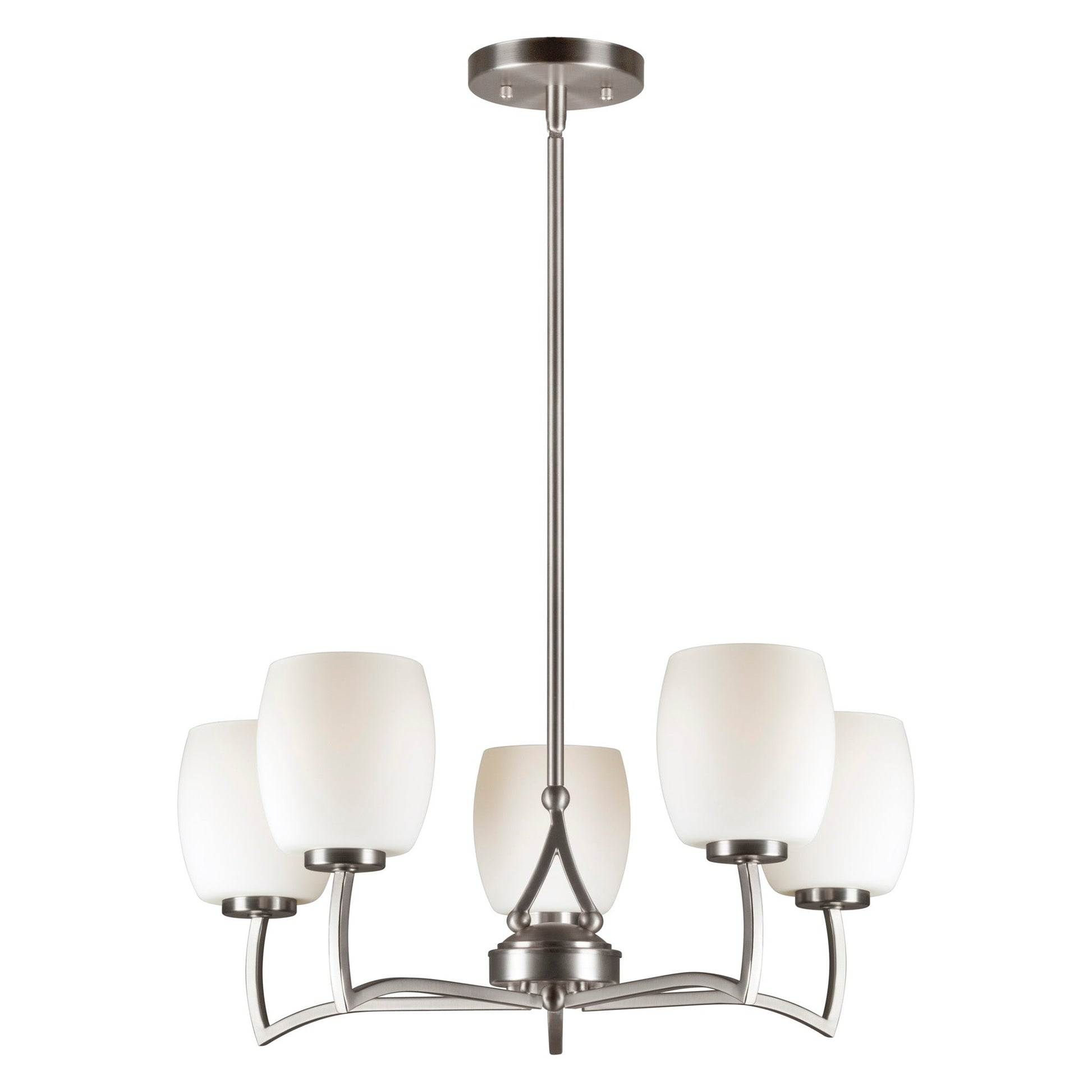 Forte Lighting Silas 22" 5-Light Steel Brushed Nickel Round Chandelier With White Glass Shades