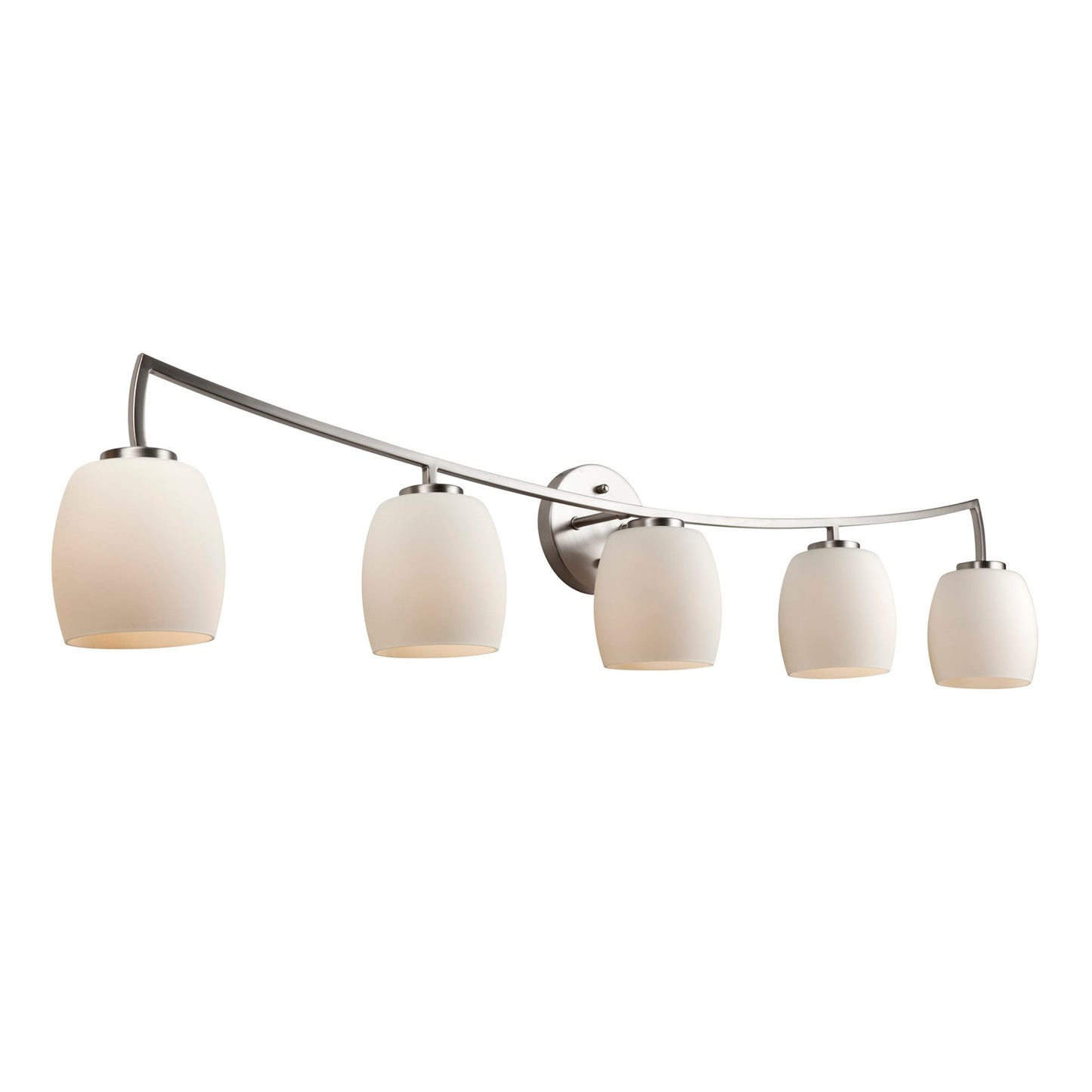 Forte Lighting Silas 43" 5-Light Steel Brushed Nickel Bath Bar With White Glass Shades