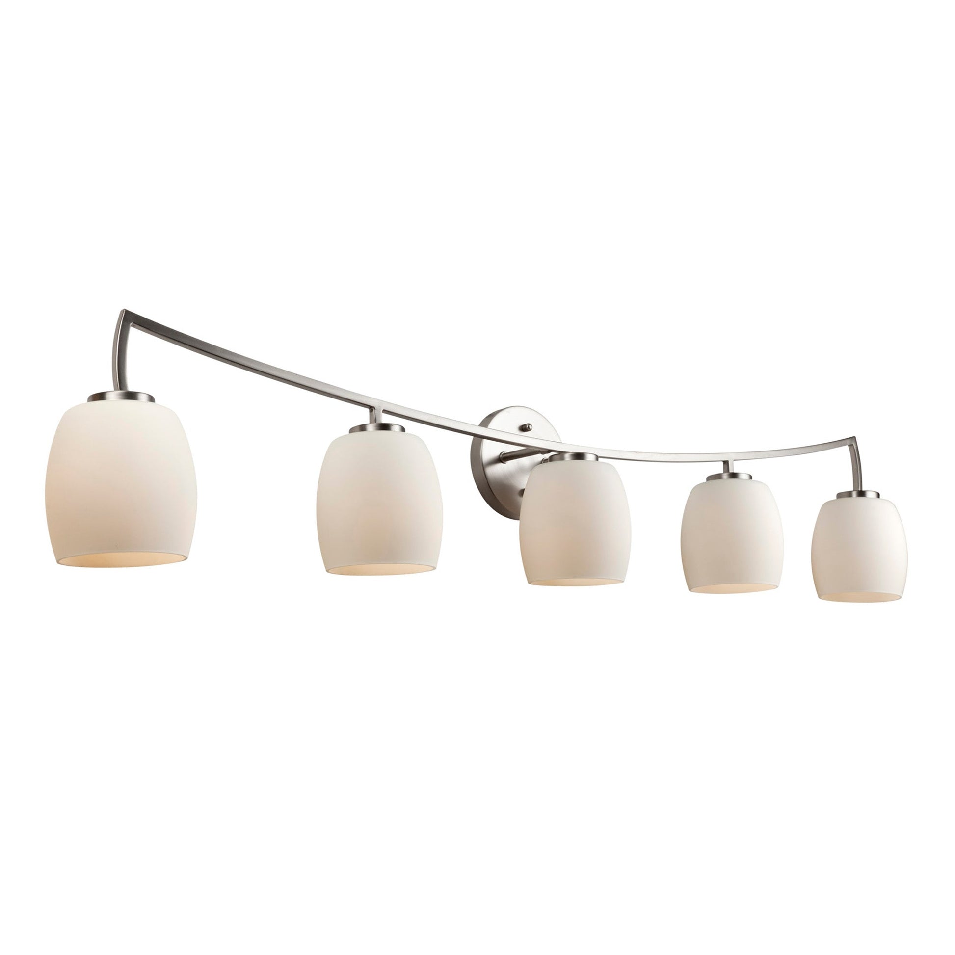 Forte Lighting Silas 43" 5-Light Steel Brushed Nickel Bath Bar With White Glass Shades