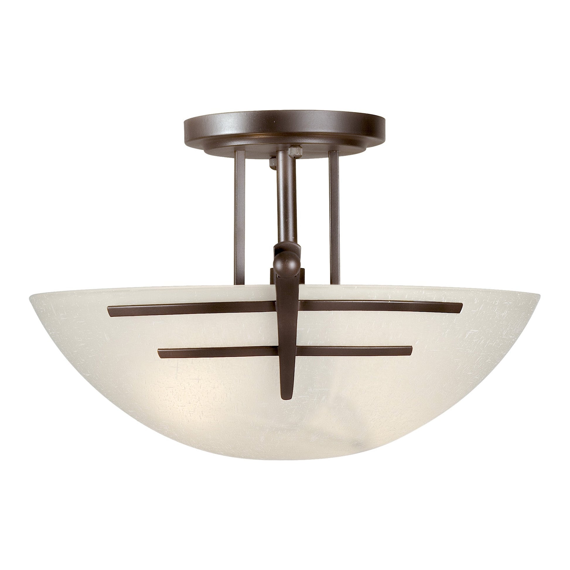 Forte Lighting Simi 15" 2-Light Steel Antique Bronze Semi-Flush Mount With White Linen Glass Shade