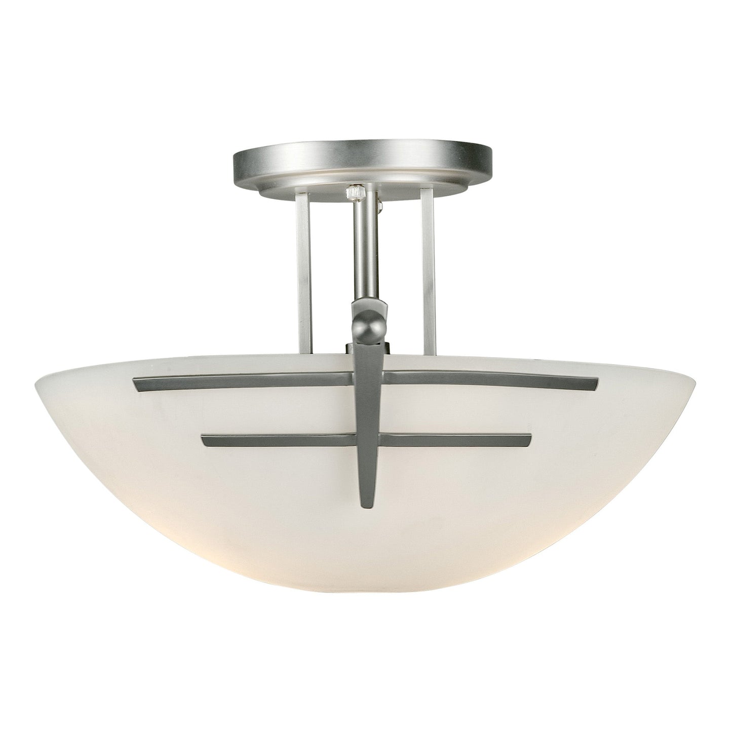 Forte Lighting Simi 15" 2-Light Steel Brushed Nickel Semi-Flush Mount With White Linen Glass Shade