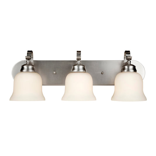 Forte Lighting Sol 24" 3-Light Steel Brushed Nickel Bath Bar With Satin Opal Glass Shades