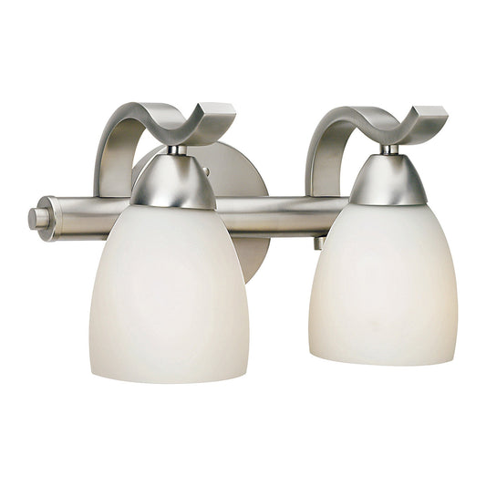 Forte Lighting Stanley 12" 2-Light Steel Brushed Nickel Bath Bar With Satin Opal Glass Shades