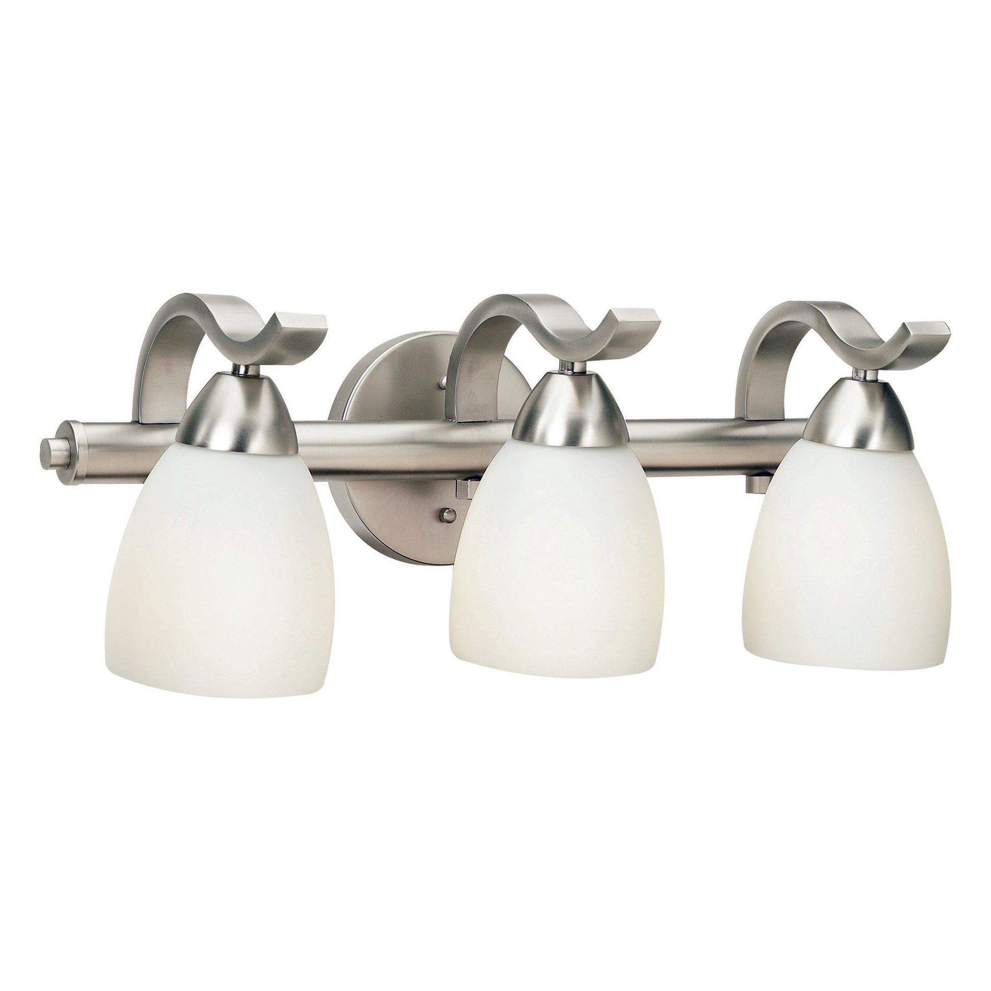 Forte Lighting Stanley 19" 3-Light Steel Brushed Nickel Bath Bar With Satin Opal Glass Shades