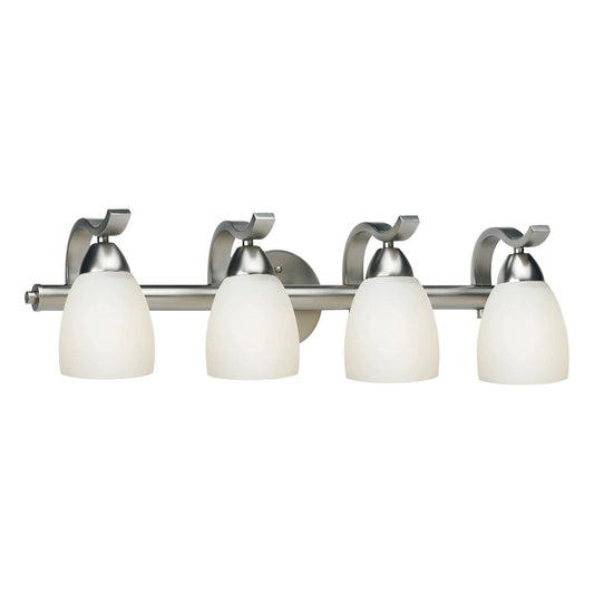 Forte Lighting Stanley 26" 4-Light Steel Brushed Nickel Bath Bar With Satin Opal Glass Shades