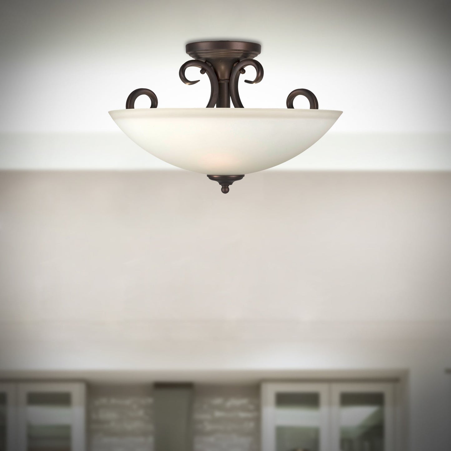 Forte Lighting Sutter 17" 3-Light Steel Antique Bronze Semi-Flush Mount With White Glass Shade