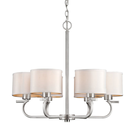 Forte Lighting Tom 26" 6-Light Steel Brushed Nickel Chandelier With Fabric Shades