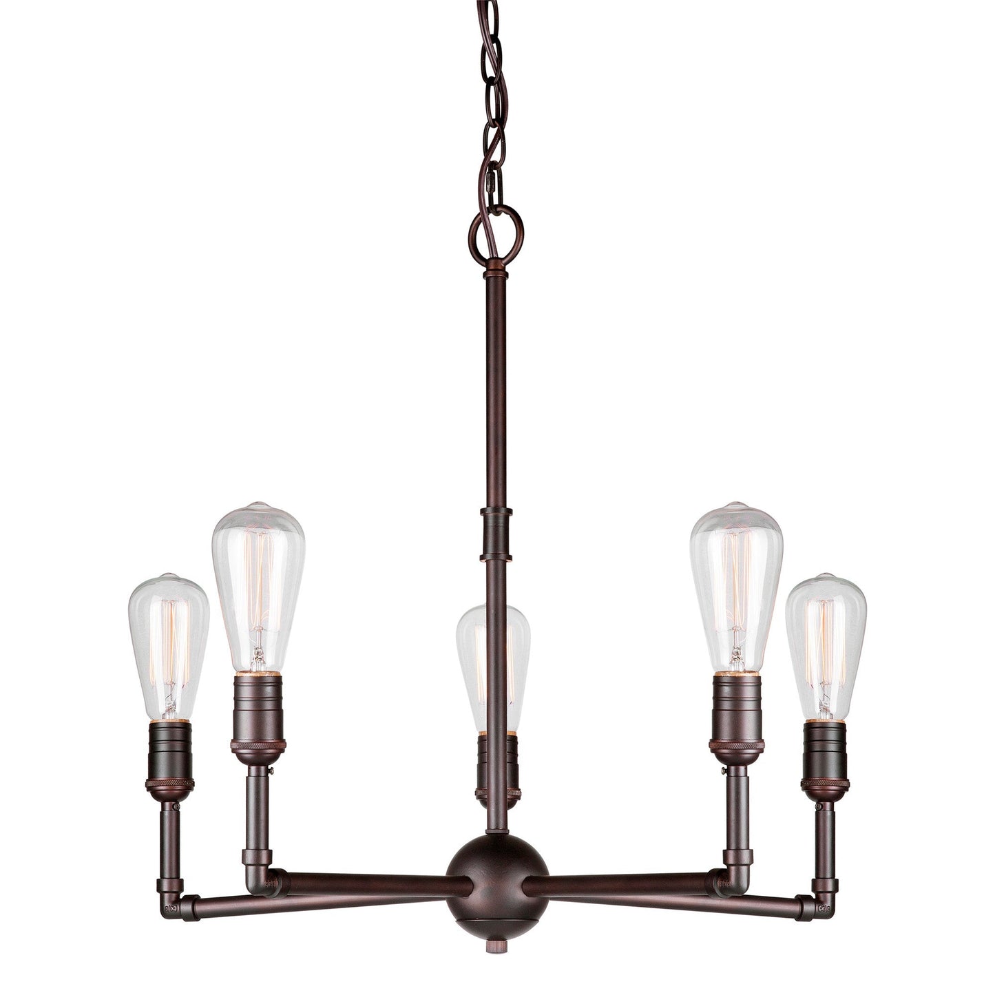 Forte Lighting Uccelo 23" 5-Light Steel Bare Bulb Chandelier In Antique Bronze Finish