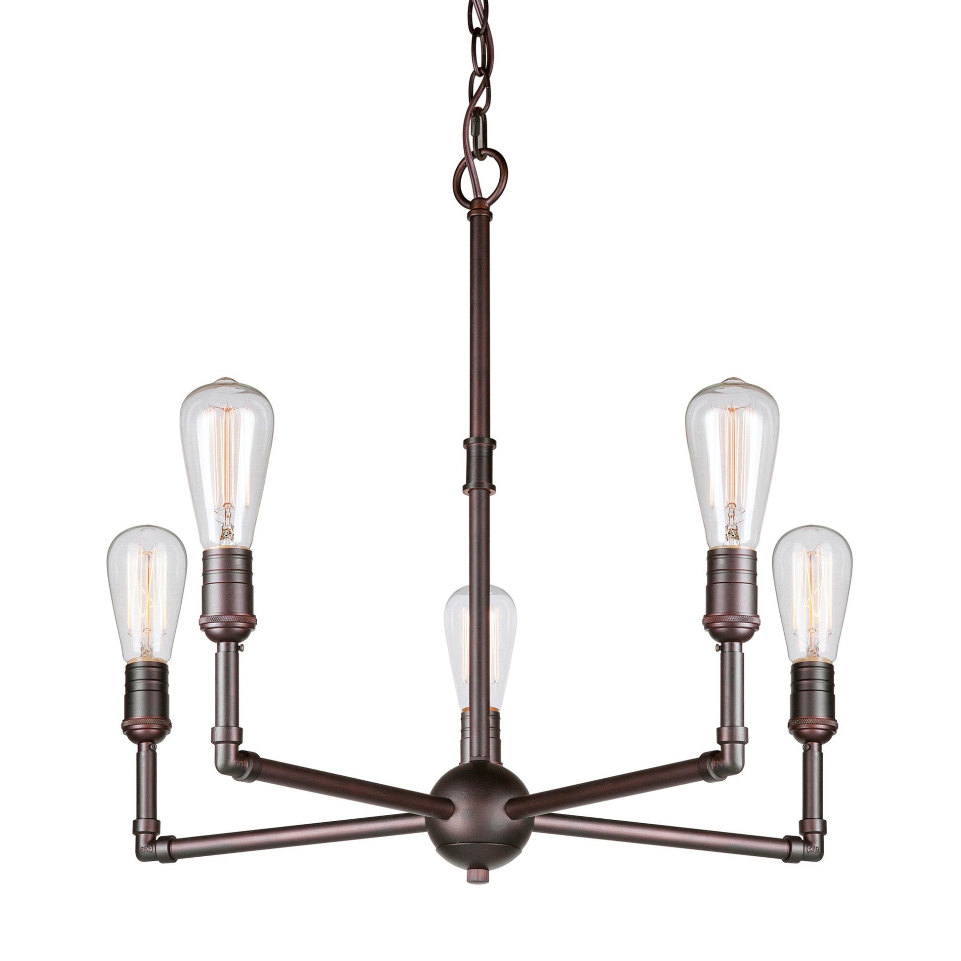 Forte Lighting Uccelo 23" 5-Light Steel Bare Bulb Chandelier In Antique Bronze Finish