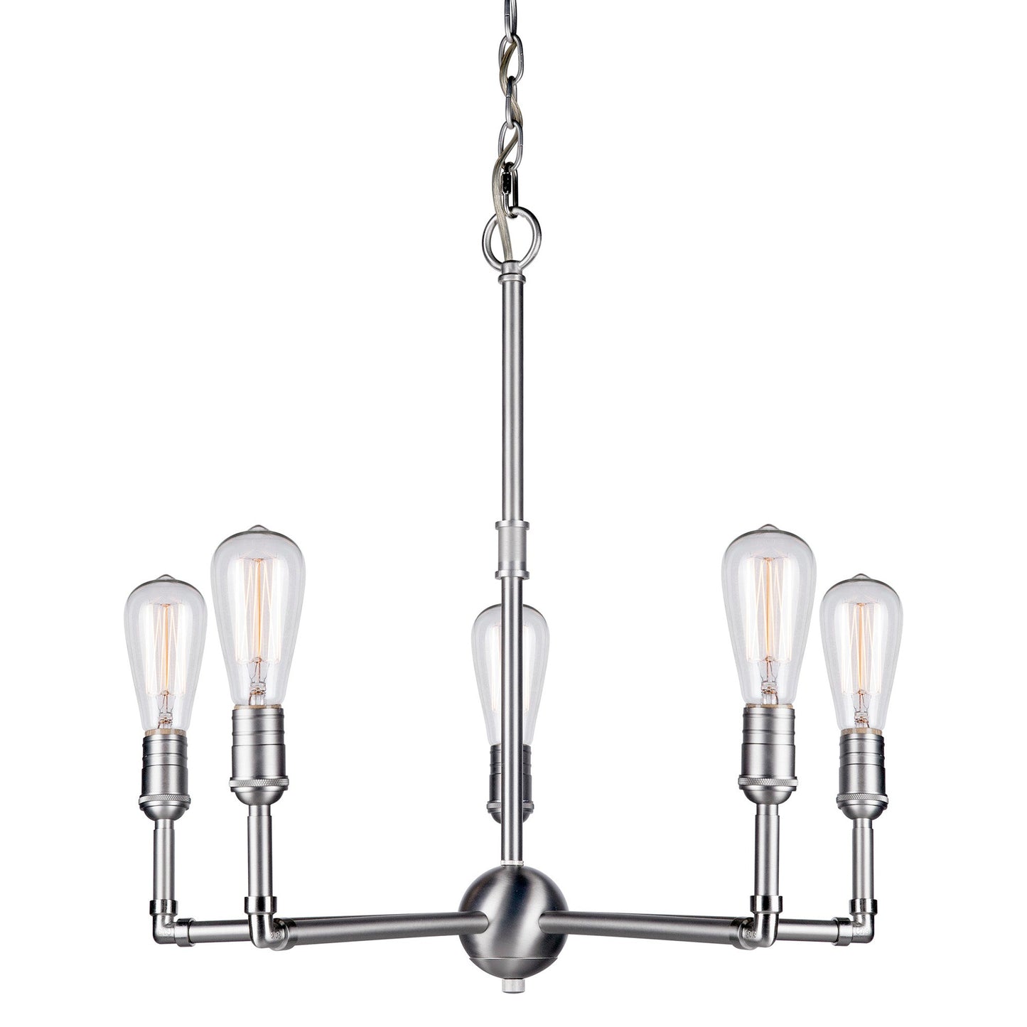 Forte Lighting Uccelo 23" 5-Light Steel Bare Bulb Chandelier In Brushed Nickel Finish