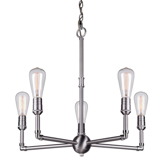 Forte Lighting Uccelo 23" 5-Light Steel Bare Bulb Chandelier In Brushed Nickel Finish