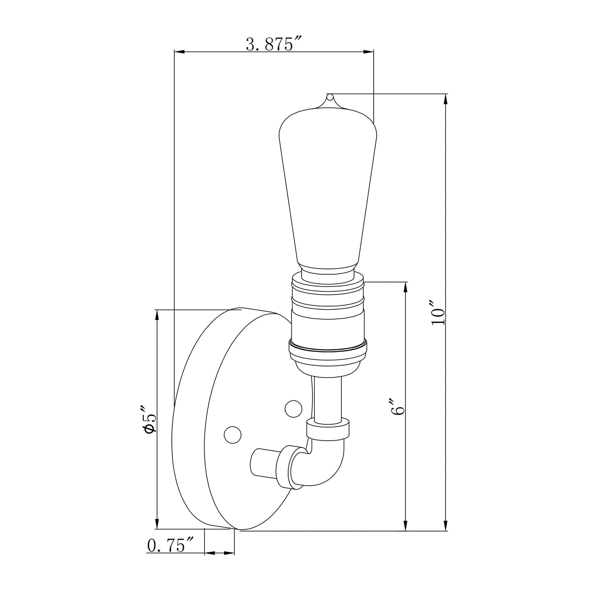 Forte Lighting Uccelo 5" 1-Light Steel Bare Bulb Wall Sconce In Antique Bronze Finish