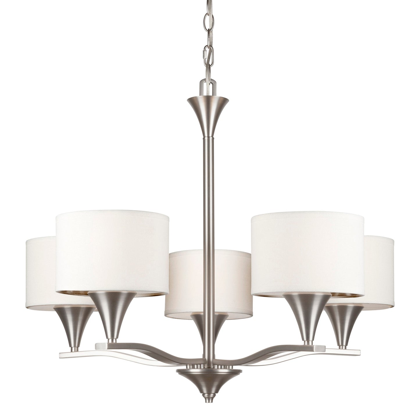 Forte Lighting Ute 28" 5-Light Steel Brushed Nickel Round Chandelier With Off White Linen Shades