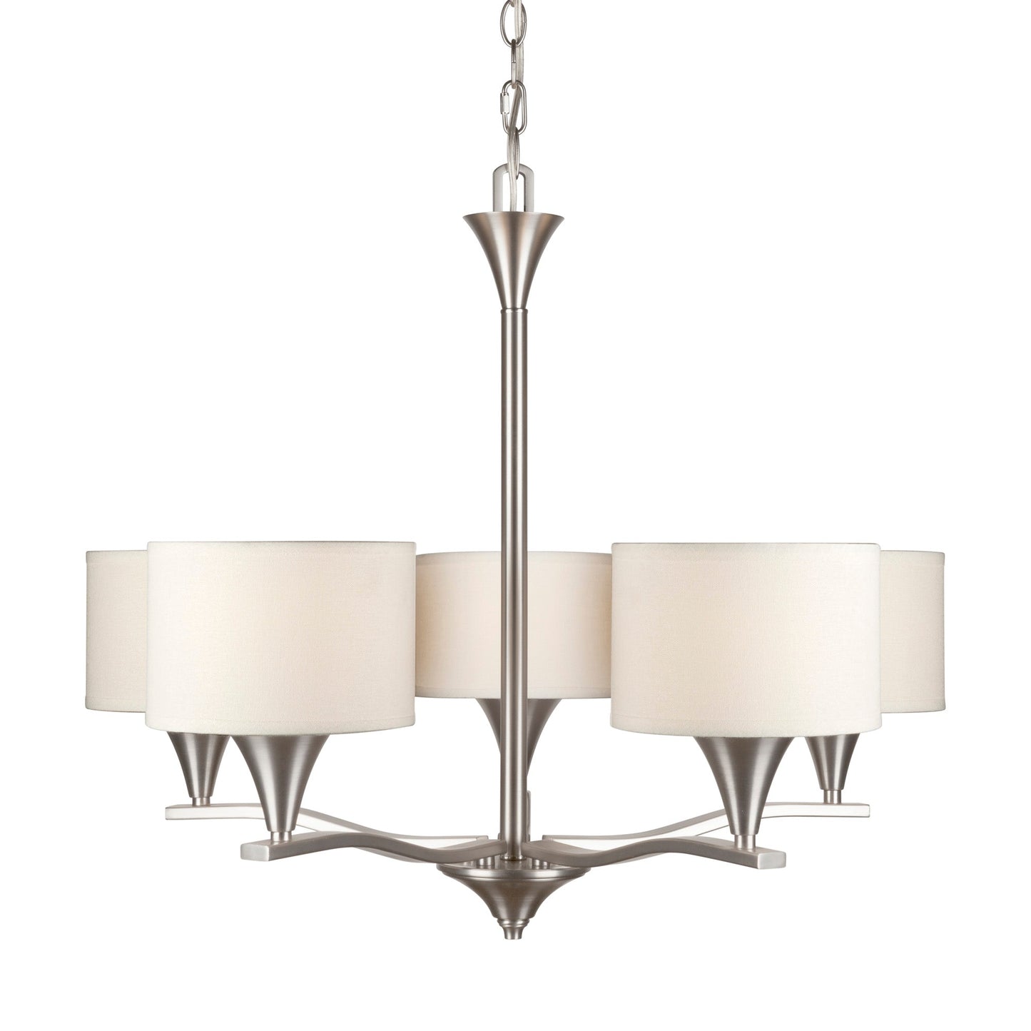 Forte Lighting Ute 28" 5-Light Steel Brushed Nickel Round Chandelier With Off White Linen Shades