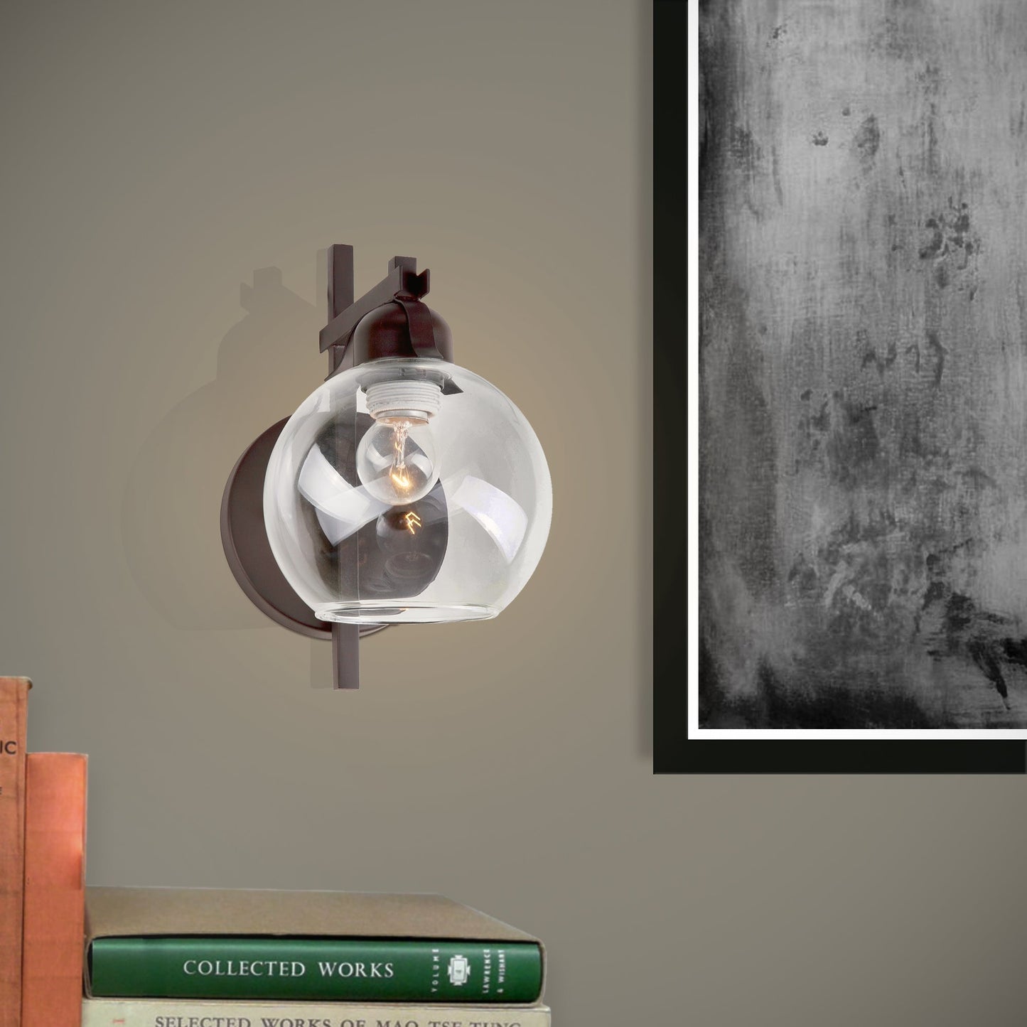 Forte Lighting Val 6" 1-Light Steel Antique Bronze Wall Sconce With Clear Globe Glass Shade