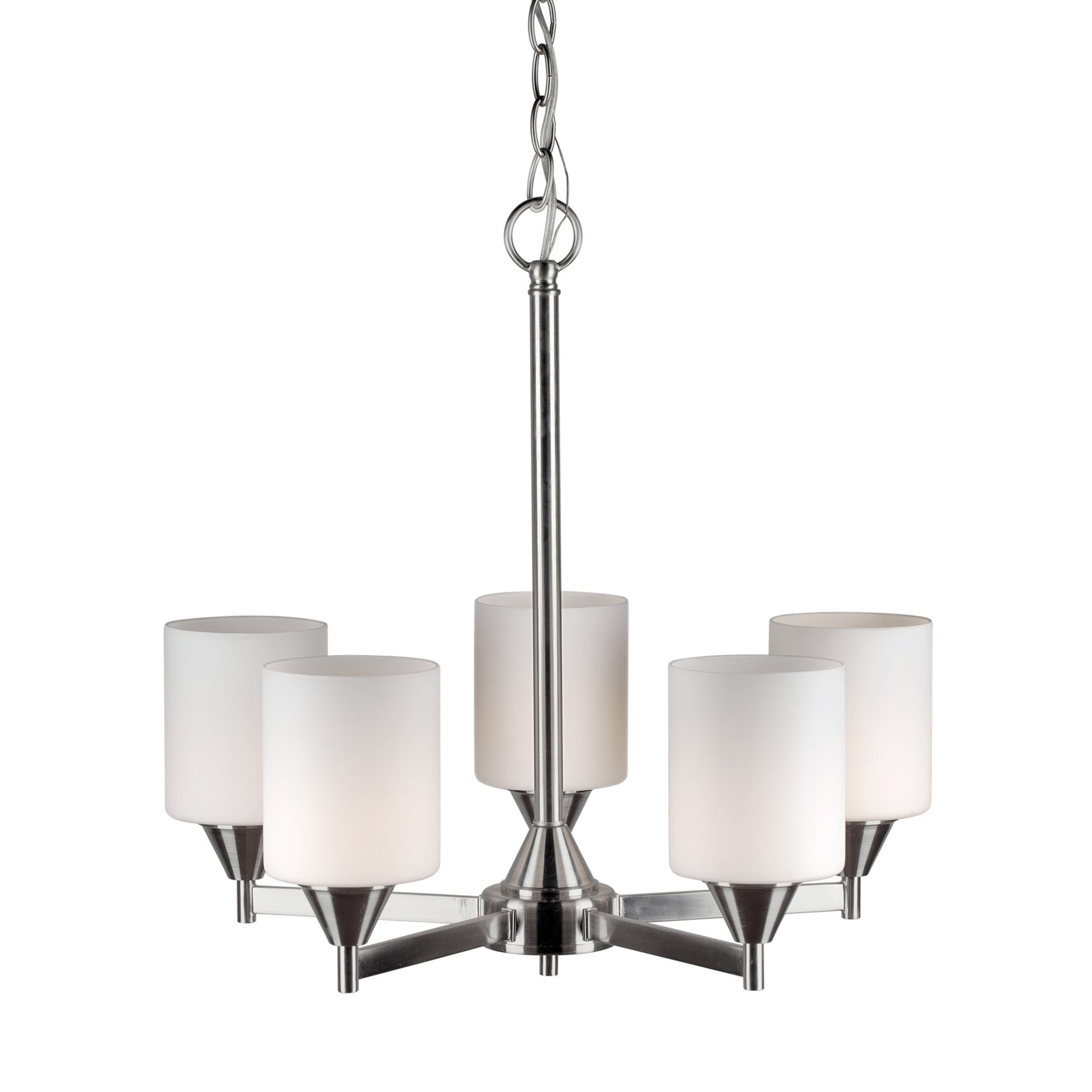 Forte Lighting Vos 21" 5-Light Steel Brushed Nickel Chandelier With White Glass Shades