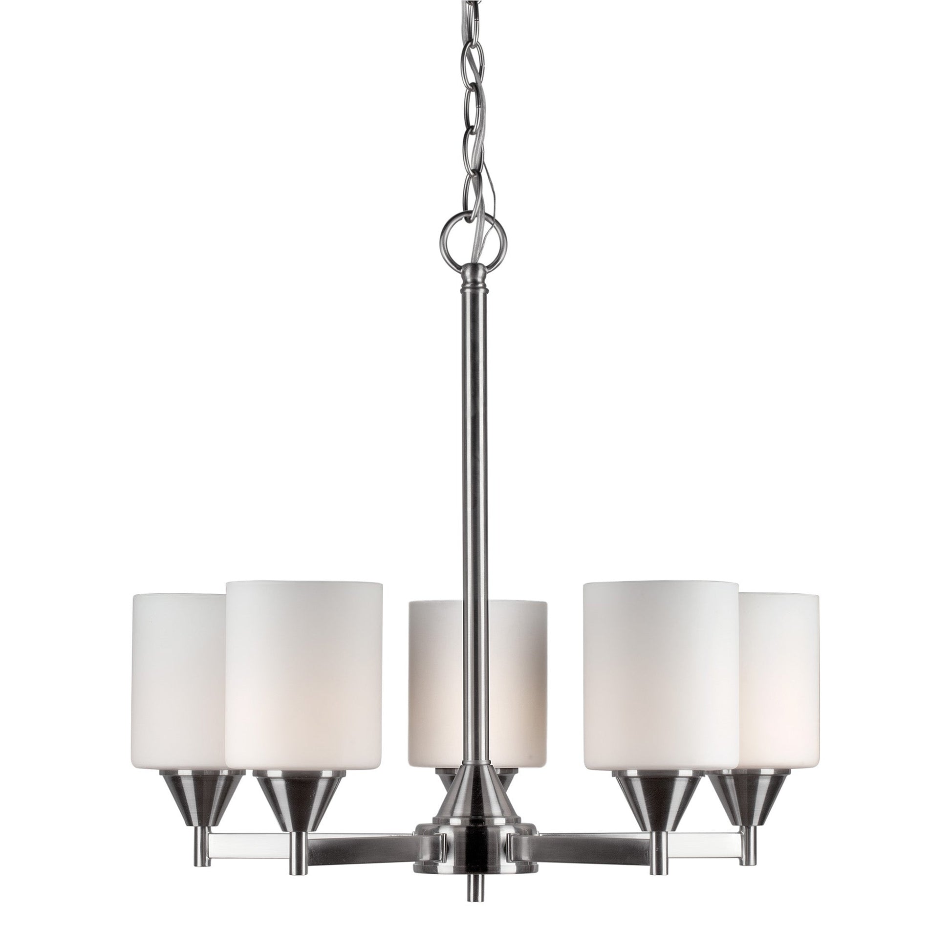 Forte Lighting Vos 21" 5-Light Steel Brushed Nickel Chandelier With White Glass Shades