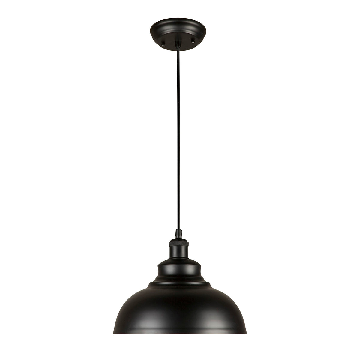 Forte Lighting Walton 12" Steel Black Pendant Light With Black Metal Shade