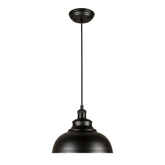 Forte Lighting Walton 12" Steel Black Pendant Light With Black Metal Shade
