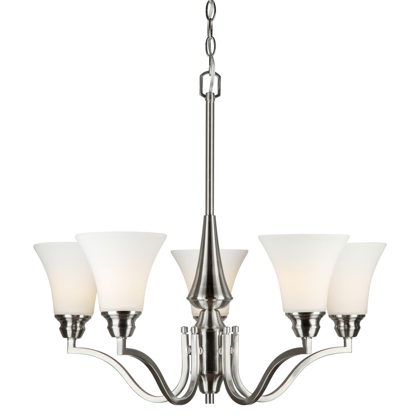 Forte Lighting Wayde 27" 5-Light Steel Brushed Nickel Chandelier With White Glass Shades