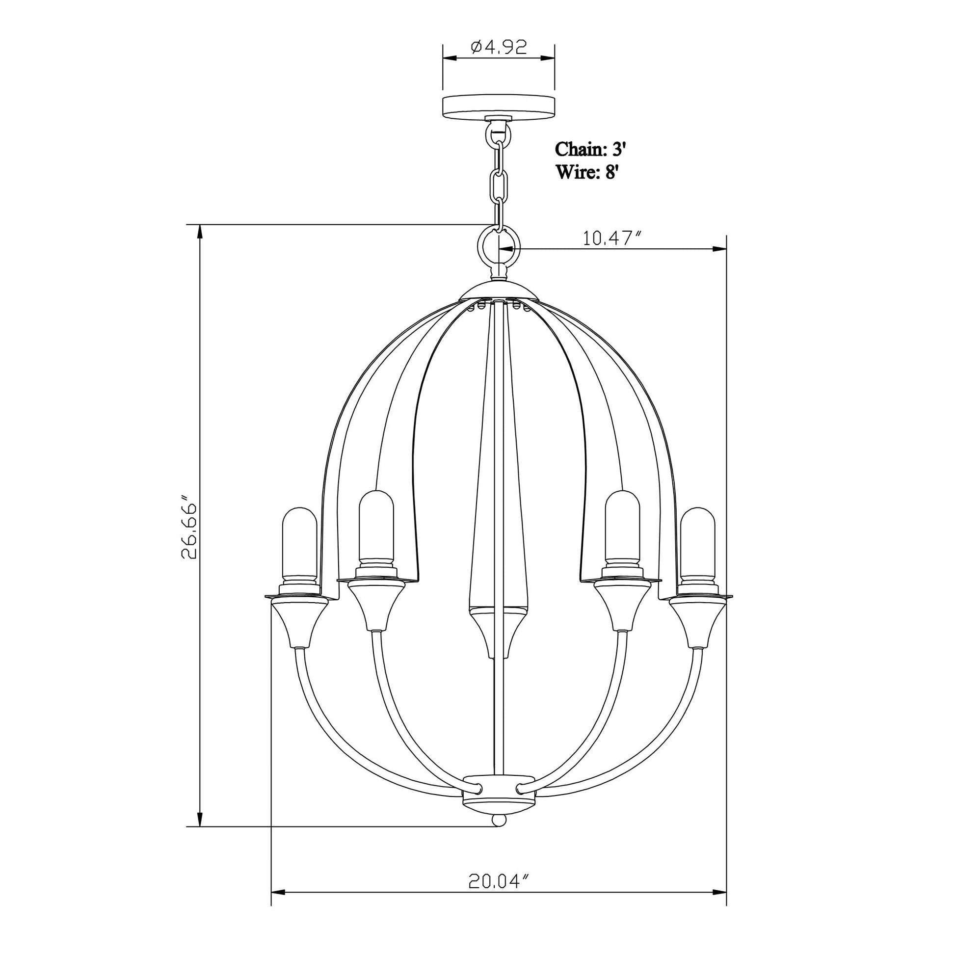 Forte Lighting Yana 20" 5-Light Steel Bare Bulb Chandelier In Brushed Nickel Finish