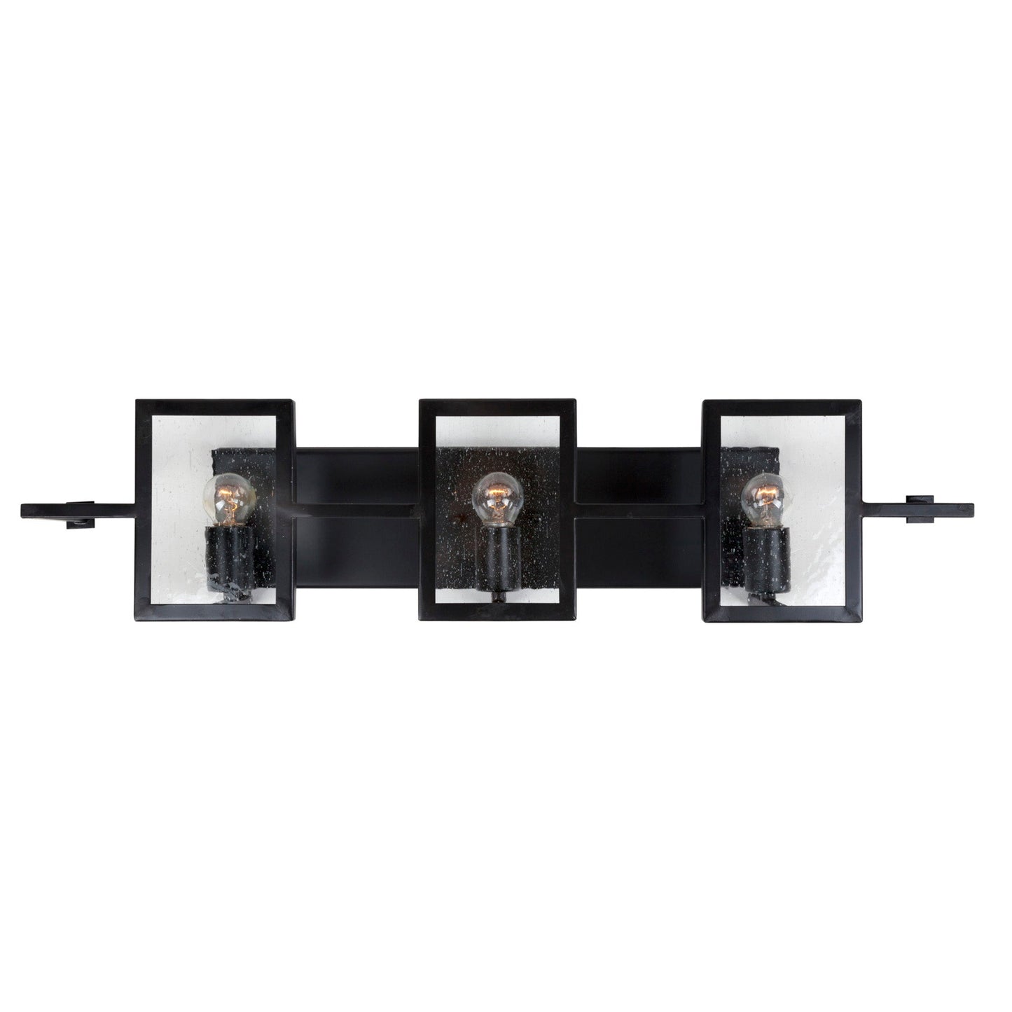 Forte Lighting Yao 31" 3-Light Steel Black Bath Bar With Clear Seedy Glass Panel Shades