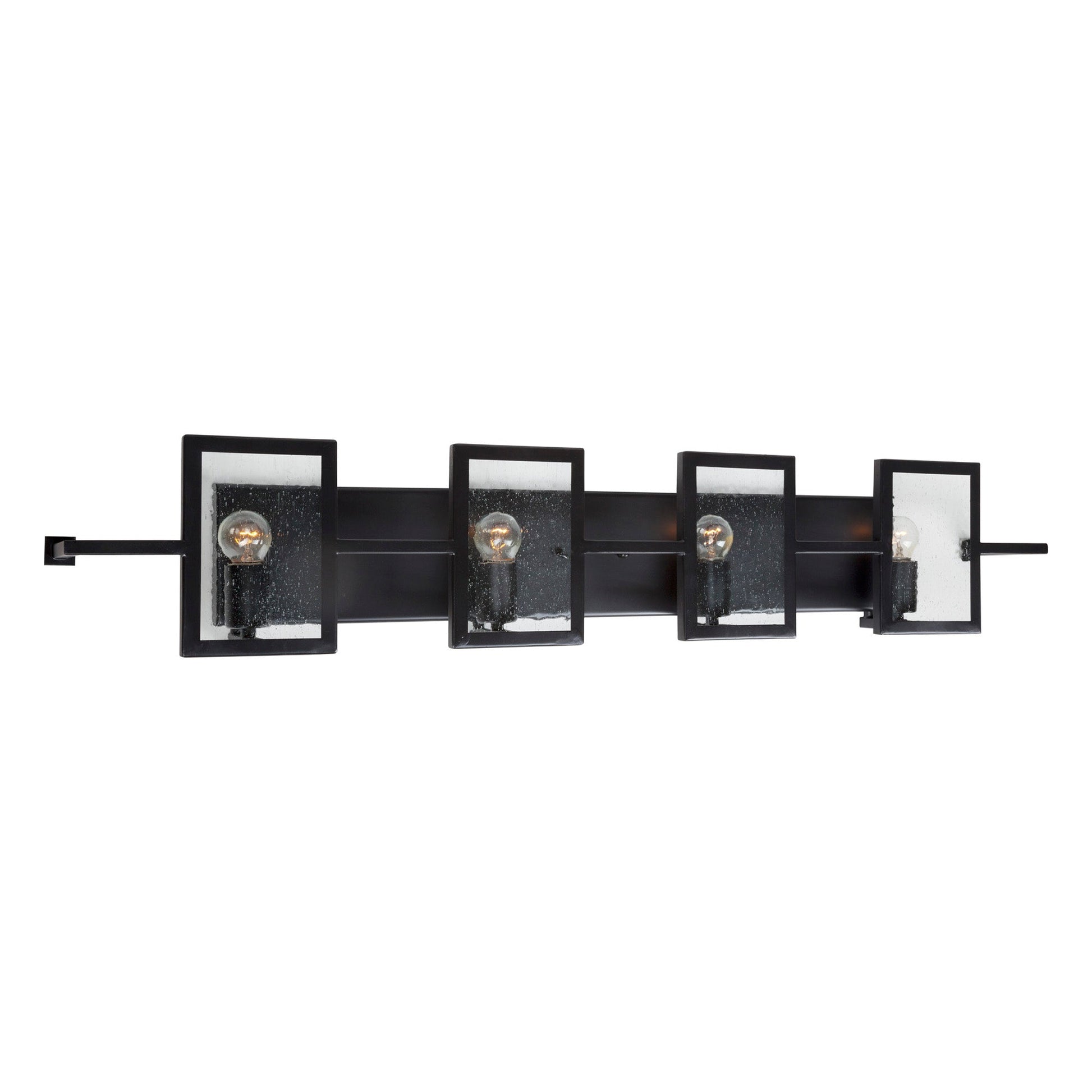 Forte Lighting Yao 40" 4-Light Steel Black Bath Bar With Clear Seedy Glass Panel Shades