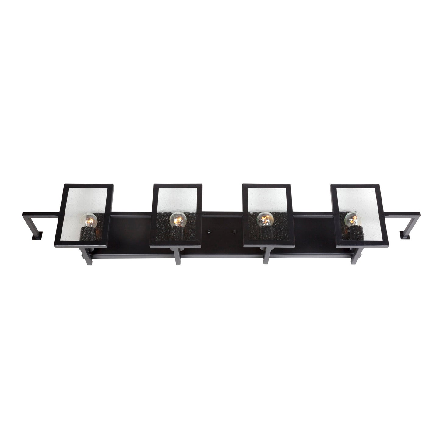 Forte Lighting Yao 40" 4-Light Steel Black Bath Bar With Clear Seedy Glass Panel Shades