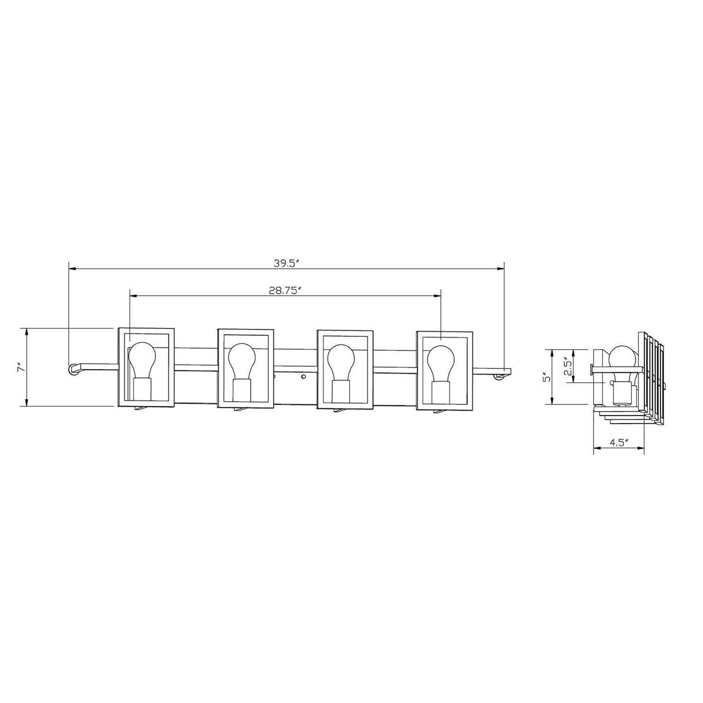 Forte Lighting Yao 40" 4-Light Steel Black Bath Bar With Clear Seedy Glass Panel Shades