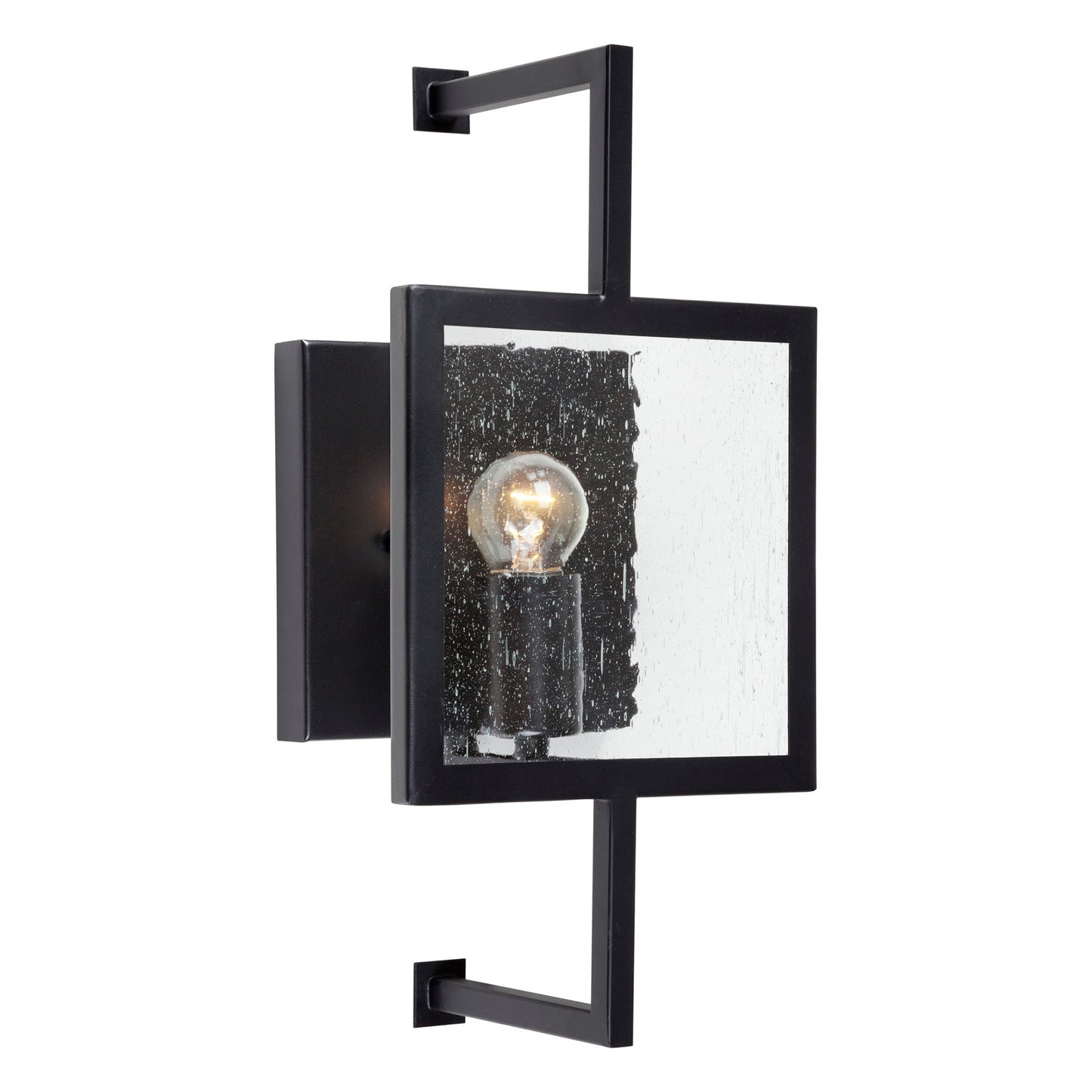 Forte Lighting Yao 7" Steel Black Wall Sconce With Clear Seedy Glass Panels Shade